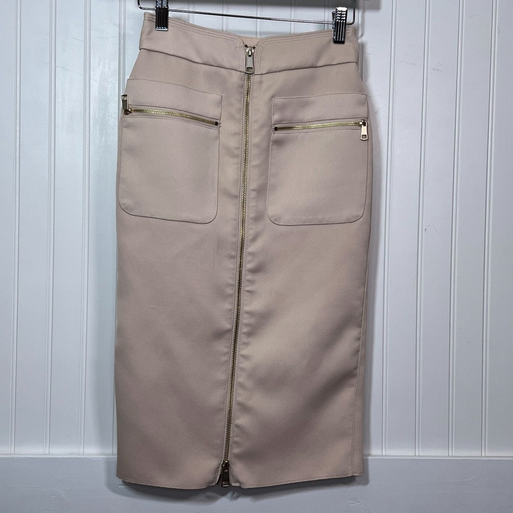 Witchery Skirt Office Siren Pale Pink Pocket Tight Midi Pencil Full Zip Coquette